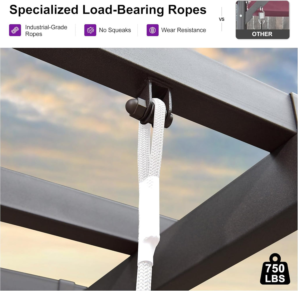 3-Seat Porch Swing with 12 Clear LED Lights Outdoor Metal Pergola Swing Hanging Cloud Swing Chair for Backyard Garden