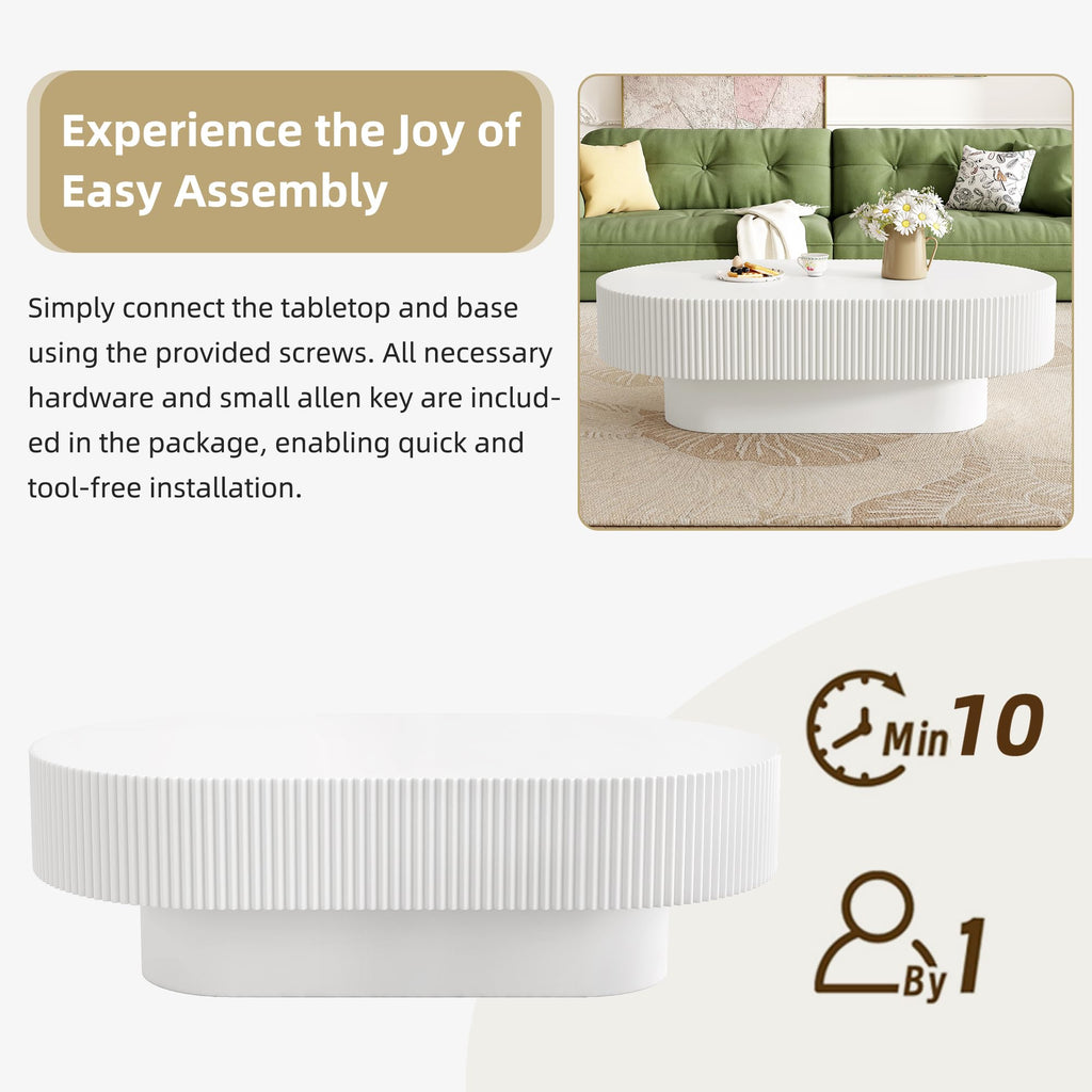 Modern Fluted 43.3" W Oval, White