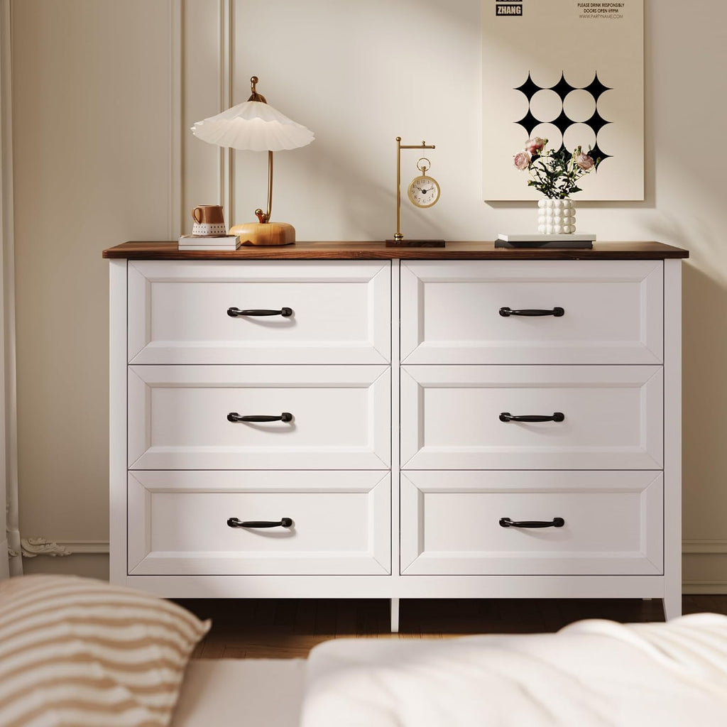 47.2" W Drawer Dresser, 6 Chest of Drawers, Dresser | Wooden Chest of Drawers with Ample Storage Space, Smooth Rail