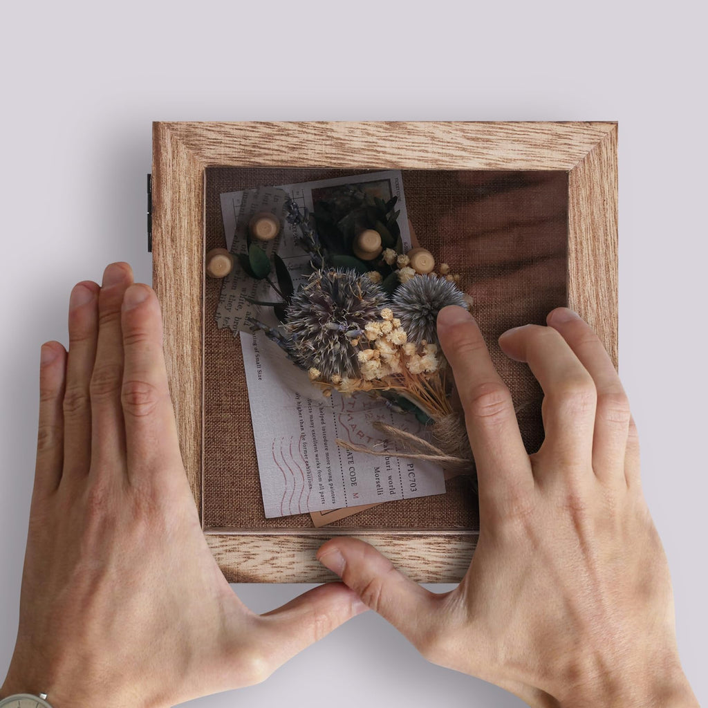 5x5 Small Shadow Box Frame Display Case, Magnetic Door, with Linen Back, for Memory Box, CD Frame Display Case