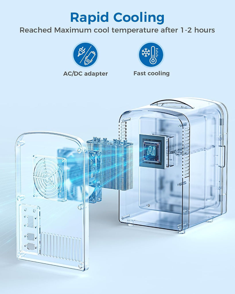 4L/6 Cans Mini Fridge, Portable Compact Refrigerator, Small Skin Care Fridge, Food and Drinks, Small Cooler for Bedroom, Dorm, Car, Office, White