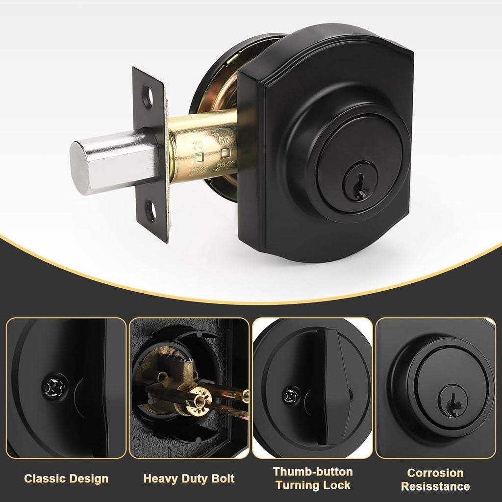 Front Door Lock Set Matte Black Exterior Door Handle, Deadbolt Lock with Interior Door Knob for Entry Doors