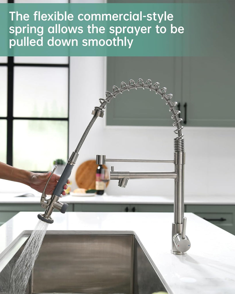 Commercial Pull Down Kitchen Sink Faucet with Sprayer Brushed Nickel