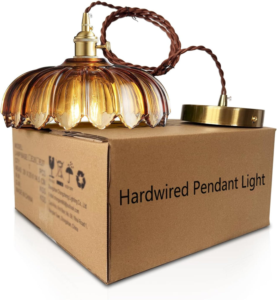 Pendant Lights Kitchen Island: Amber Glass Hanging Light Fixture with Rotating Switch, E26 Base - Modern Lighting