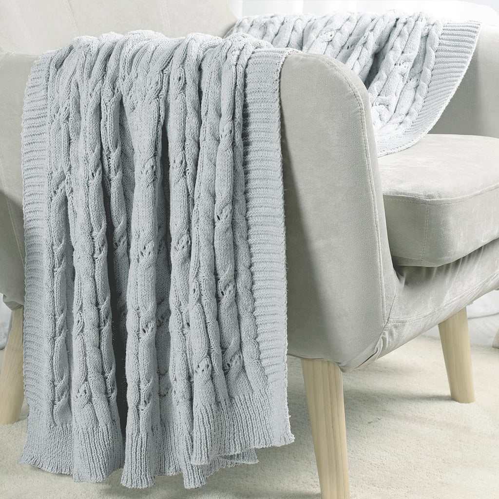 Cable Knit Throw Blanket Soft Textured Lightweight Farmhouse Decorative Throws Summer Knitted Woven Chenille
