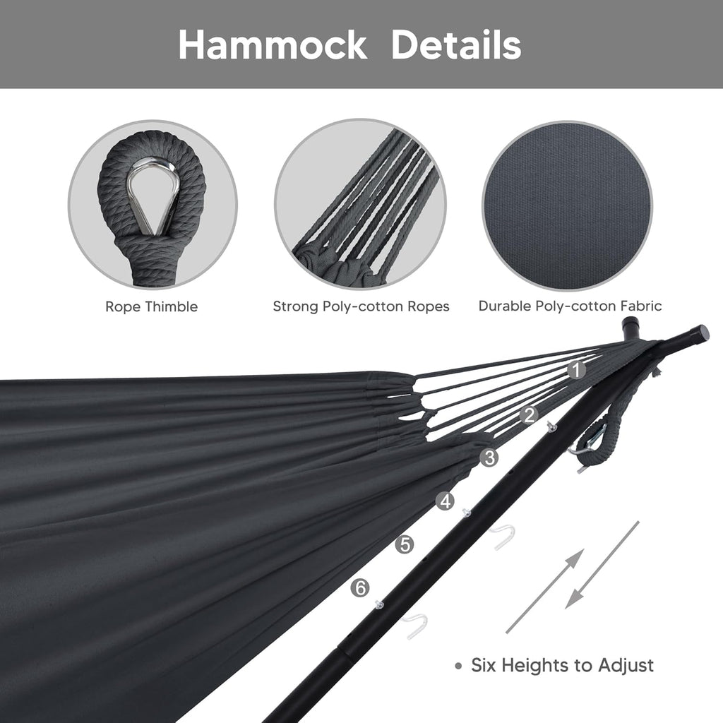 2-in-1 Hammocks Outdoor Hammock and Stand, Patented, Dark Grey | Convertible Portable Double Hammock with Stand