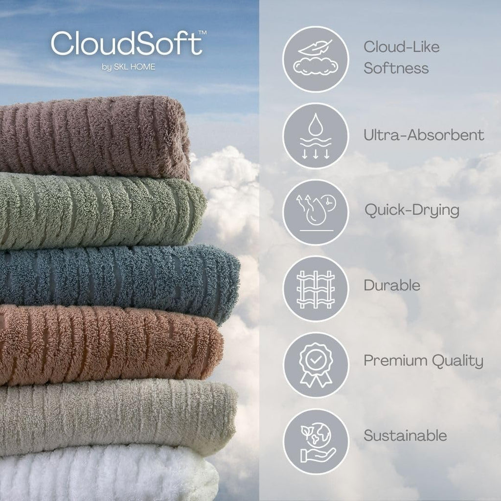 CloudSoft 100% Cotton Luxury 6-Piece Towel Set, 600 GSM, Ultra Plush & Absorbent - 2 Bath Towels, 2 Hand Towels, 2