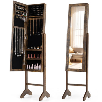 Jewelry Armoire Cabinet with Full Length Mirror, Rustic Brown