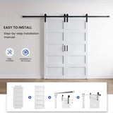 64in x 84in (Double 32x84 Door) White Barn Door with 11FT Sliding Door Hardware Track Kit Included, 