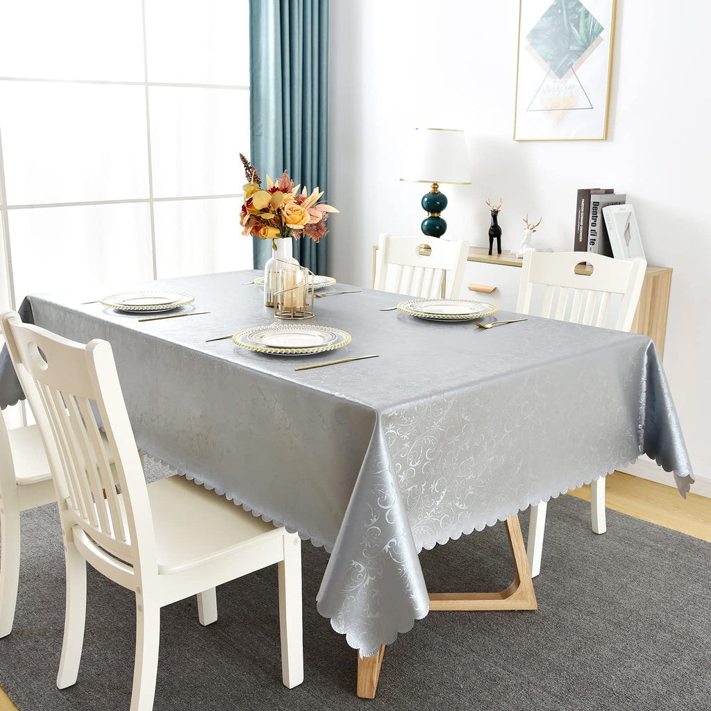 Waterproof Vinyl Tablecloth Rectangle, 54 x 78 Inch, Flower Grey