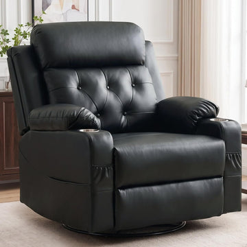 Oversized Recliner Chair, 360° Swivel Rocker Recliner for Adults, Recliner Chair with Heat and Massage, Manual