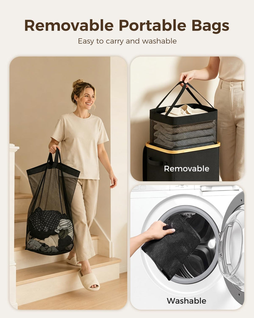 100L Laundry Hamper with Lid, Large Clothes Hamper, Black
