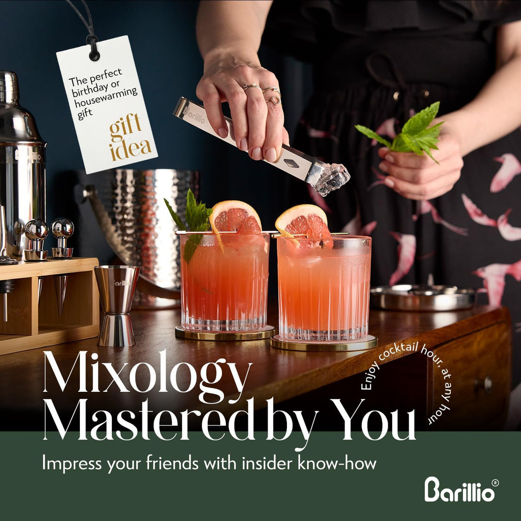 Bartender Kit - Stainless-Steel Cocktail Shaker Set w/Bamboo Stand - Mixology Bar Tools w/Drink Shaker, Mixer Spoon &