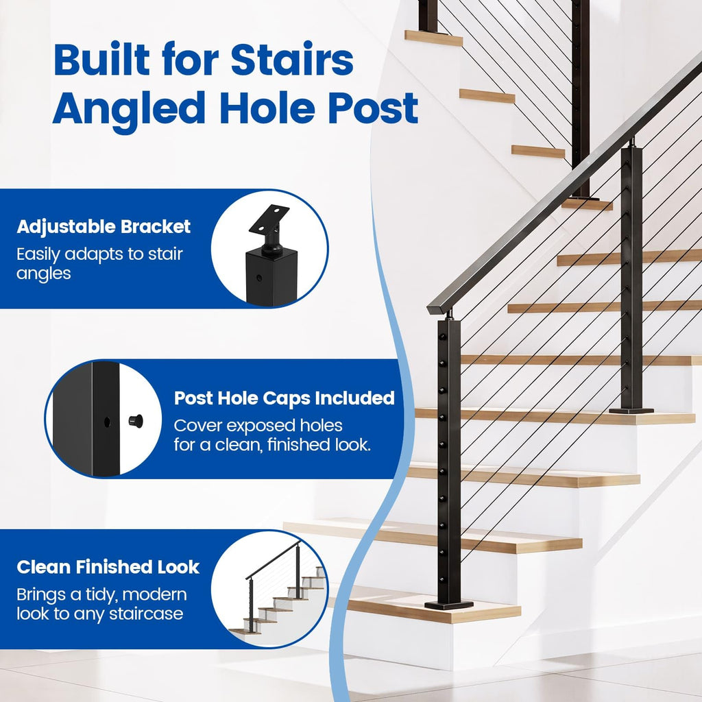 36in Black Modular Cable Railing Stair Post Surface Mount RW41