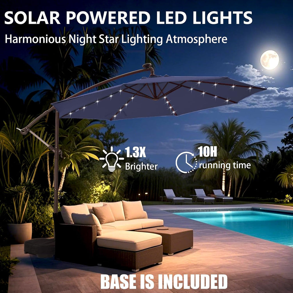 10ft Offset Solar LED Cantilever Umbrella