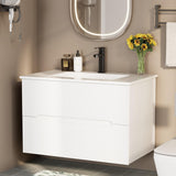 30" Floating Bathroom Vanity with Ceramic Sink - Wall Mounted Vanity Cabinet