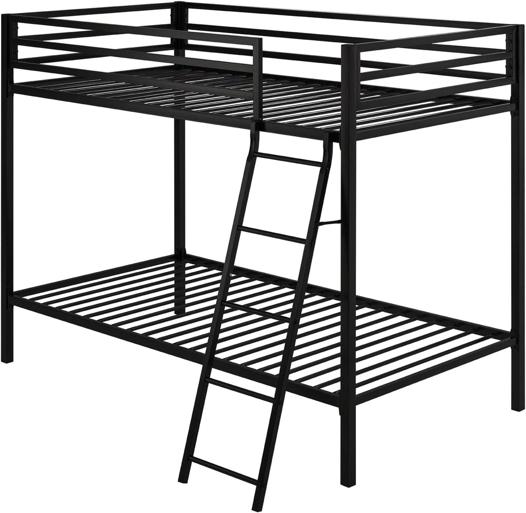 Loft Bunk Bed Twin Over Twin with Ladder and Guardrail,Heavy Duty Metal Slats Support No Box Spring Needed Small Space