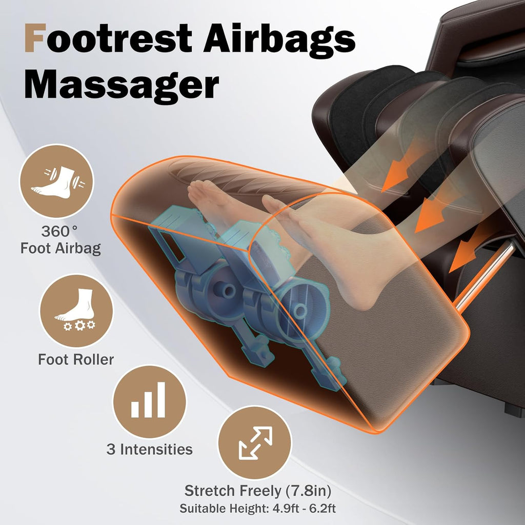 Massage Chair Full Body 53" SL-Track Zero Gravity Shiatsu, Brown | Full-Body Airbags, 5 Modes, 6 Techniques, Body
