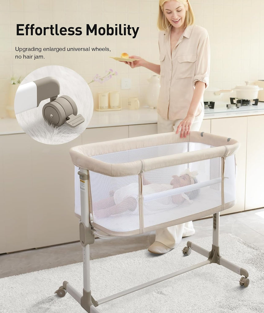 Baby Bassinets Bedside Sleeper - All Mesh Bedside Bassinet with Wheels, 7 Height Adjustable Baby Bassinet for