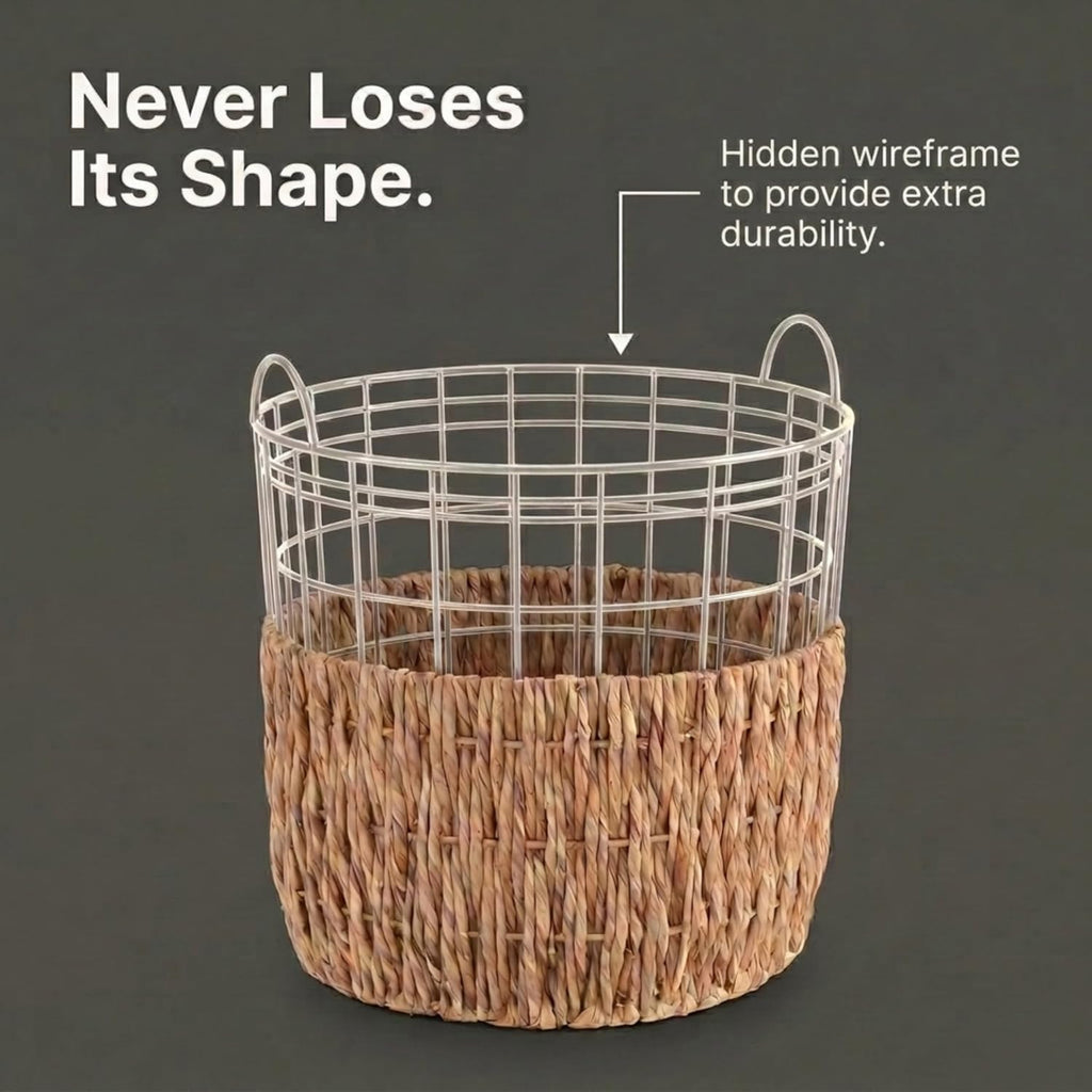 Tall Wicker Floor Basket, Woven Decorative Basket with Handles, Handmade, Great for Laundry and Storage, Natural