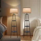 3 Tier Shelf Floor Lamps, Modern Standing Lamp with 3 Color Temperature Led Bulb, Tall Lamps and Office, Black