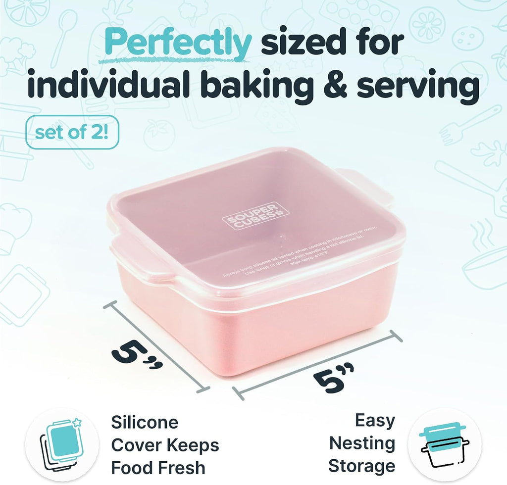 5x5" Ceramic Dishes with Lids, Cotton Candy, 2-Pack | Premium US-Made Small Ceramic Dishes with Silicone Lids, Oven