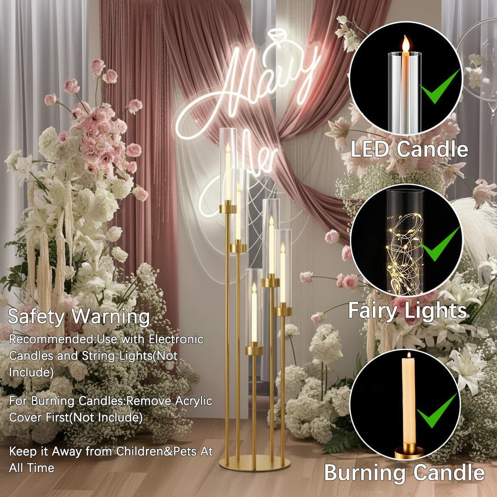 Gold Candelabra Centerpieces for Tables,Acrylic Candelabra 5 ArmConcert Party Housewarming Gifts centros de mesa para