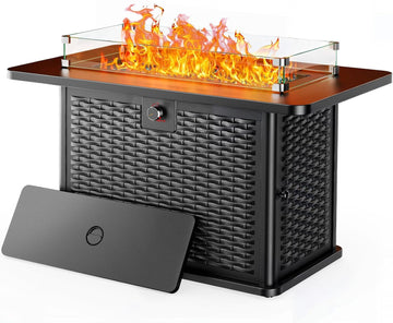 43-Inch Rectangular Propane Fire Pit with 60,000 BTU Output, Fire Pit Table Premium Gas for Outside Patio with 304 Stainless Steel H-Burner, Glass