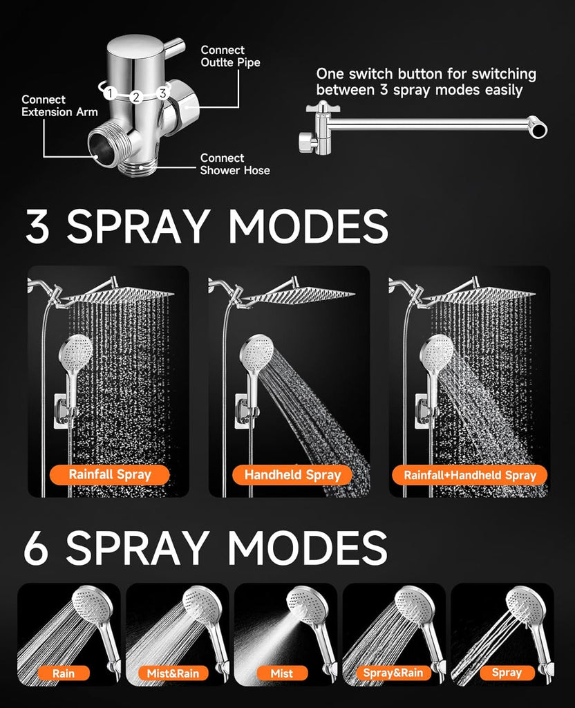 10 inch Rain Shower Head with Handheld Spray Stainless Steel