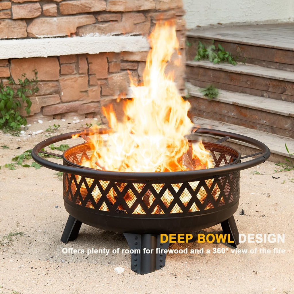 38 Inch Fire Pit - Wood Burning with Grill Table