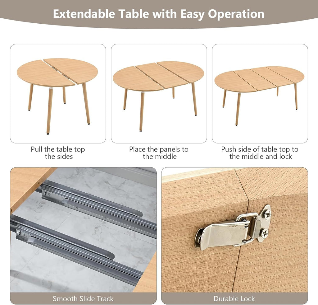 Extendable Round Dining Table for 4 6 Wooden Dining Room Table 39" to 70" Modern Kitchen Table for Dining Room Office