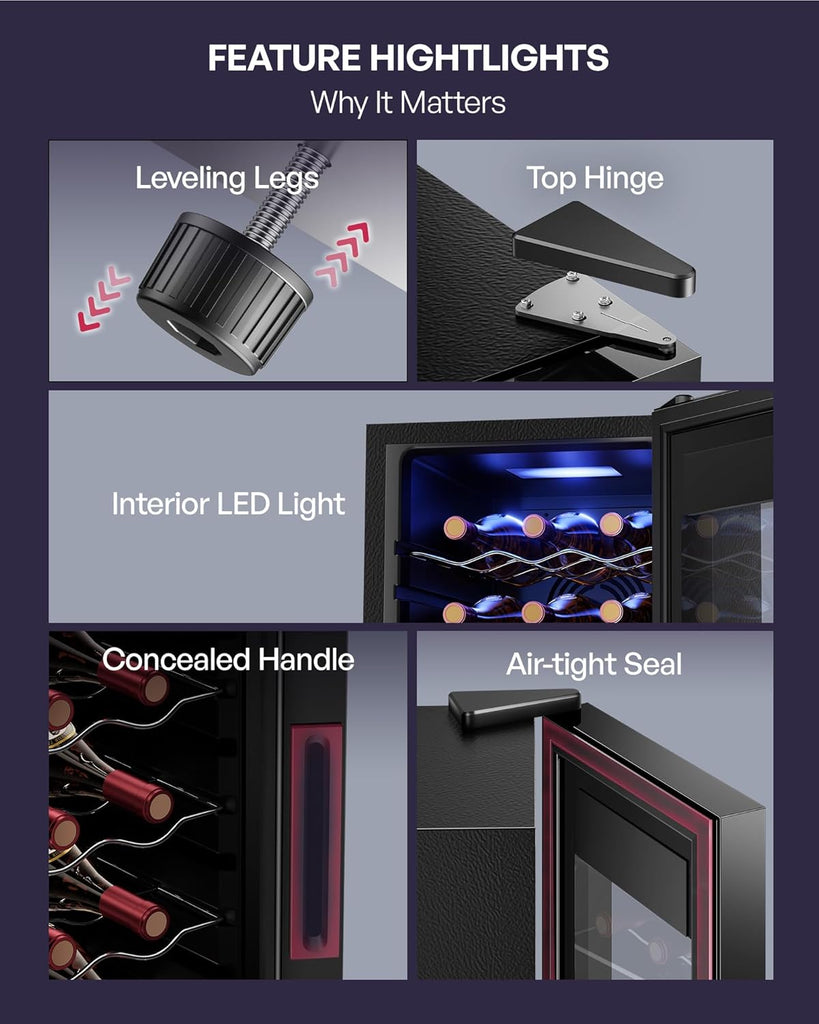 18 Bottle Compressor Wine Cooler Refrigerator，Freestanding Wine Fridge with Digi