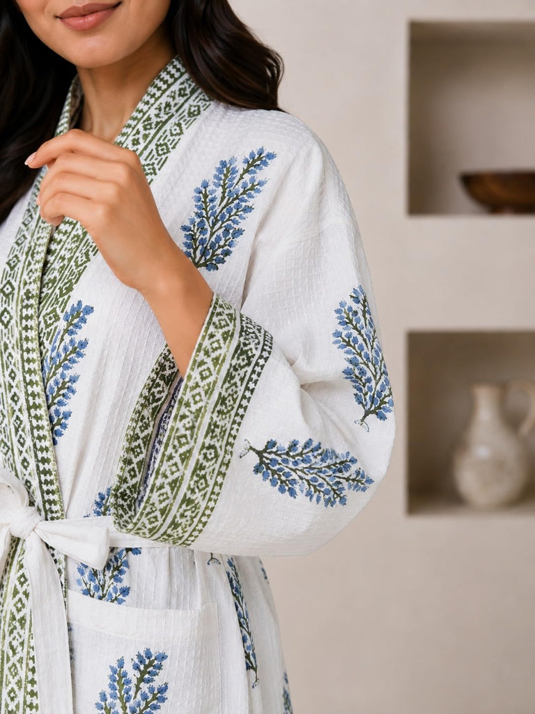 Bathrobe for Women, 100% Cotton Waffle Spa Robe, Knee Length