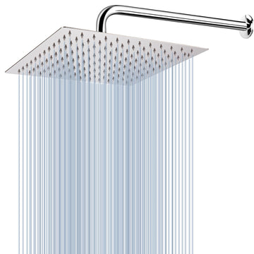 All Metal Shower Head with Extension Arm, Stainless Steel Waterfall Rainfall Showerhead, High Flow Bathroom Square