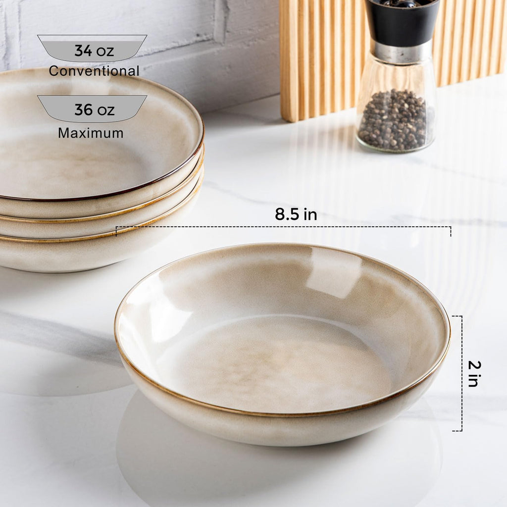 8.5'' Ceramic Pasta Bowls Set of 6, 36oz Large Stoneware Bowls Set | Large Dinner Serving Bowls Set, Wide Bowl Plate