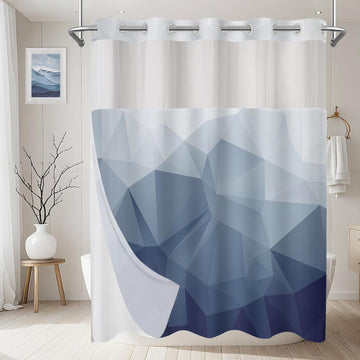 No Hook Shower Curtain with Snap in Liner Set, Blue, 71x74 | Waterproof Fabric , Modern Hotel Style Ombre Design