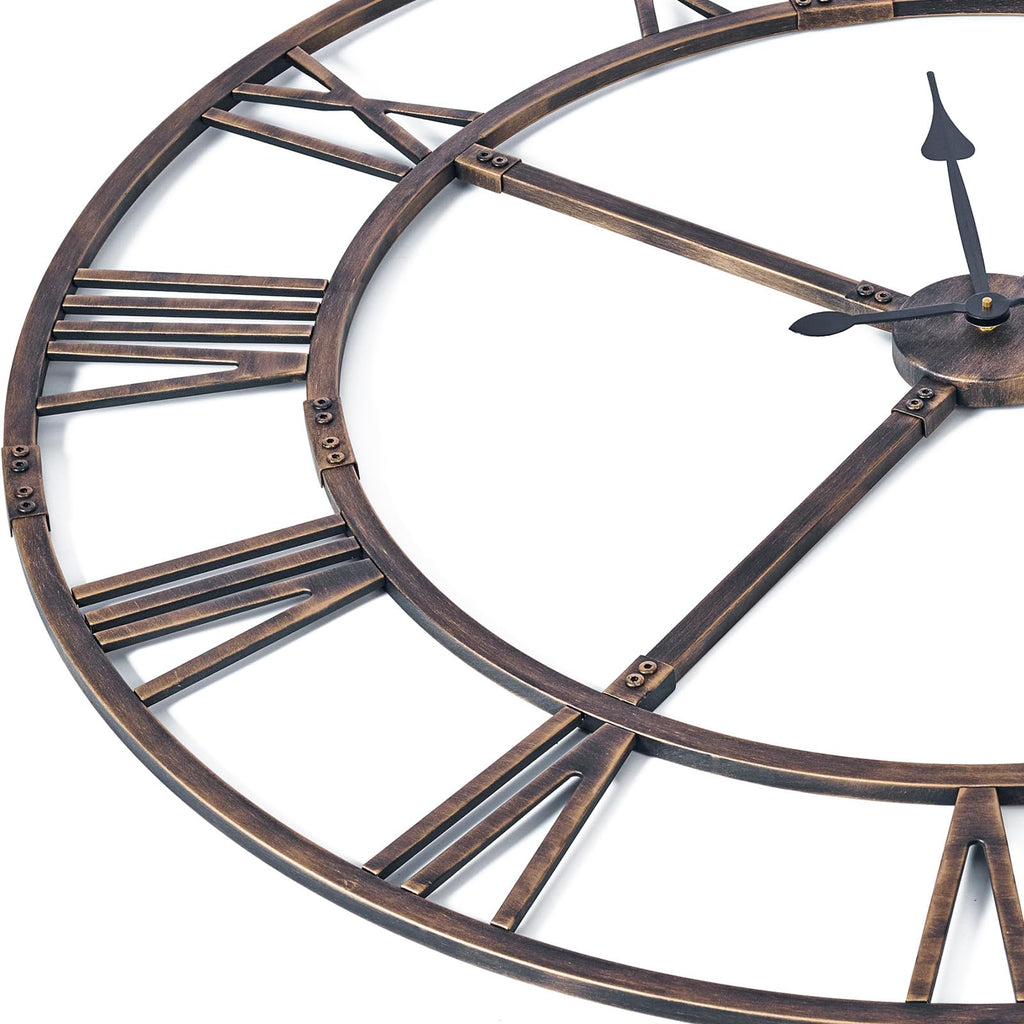 48 Inch Large Silent Wall Clock, Easy Assembly Roman Numeral Bronze