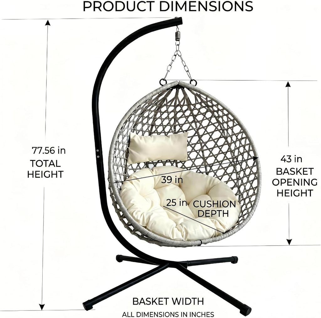 Outdoor Hanging Egg Chair with Stand Patio Egg Swing Chair Rattan Wicker Hammock with Stand for Outside/Indoor, Heavy