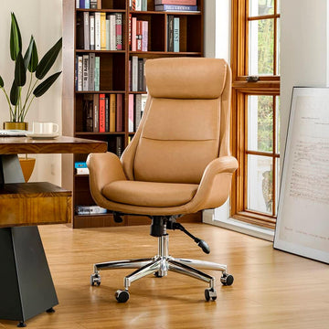 Modern Executive, High Back PU Leather Ergonomic Computer Desk Chair, Adjustable Height Swivel Office Task Chair with
