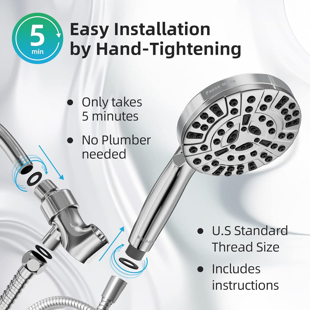 Shower Head,10 Functions High Pressure shower head with handheld, Built-in Pause Mode & Power Wash