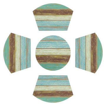Small Round Table Placemats Set of 5 Woven Vinyl Wedge Placemats with Centerpiece Round Table Mats Wipe Clean, Teal