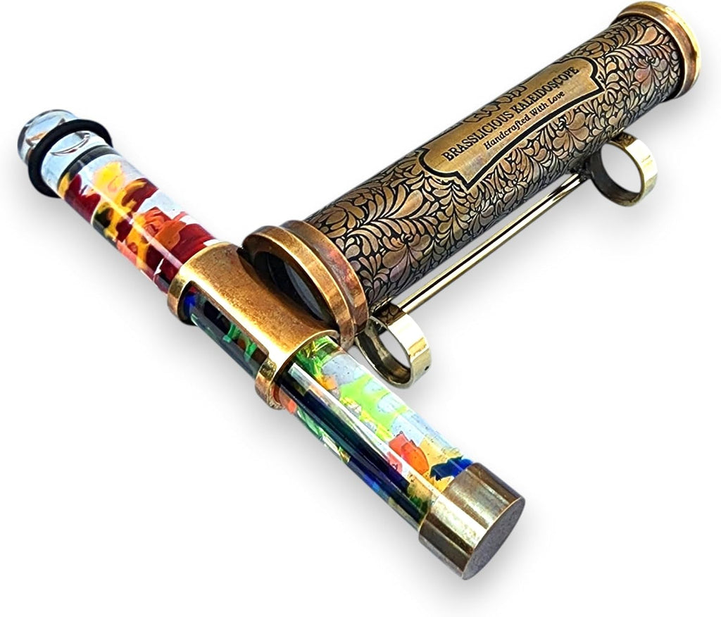 Handcrafted Brass Kaleidoscope with Liquid Motion Chamber and Brass Stand - Vintage-Style Optical Art Collectible