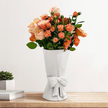 White Ceramic Bow Vase Unique Cute Decorative Bouquet Flower Vases 9.64 in Summer Home Decor Vase