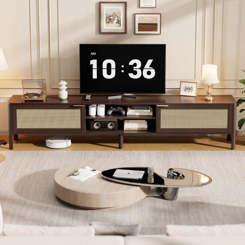 Rattan TV Stand Walnut 71"
