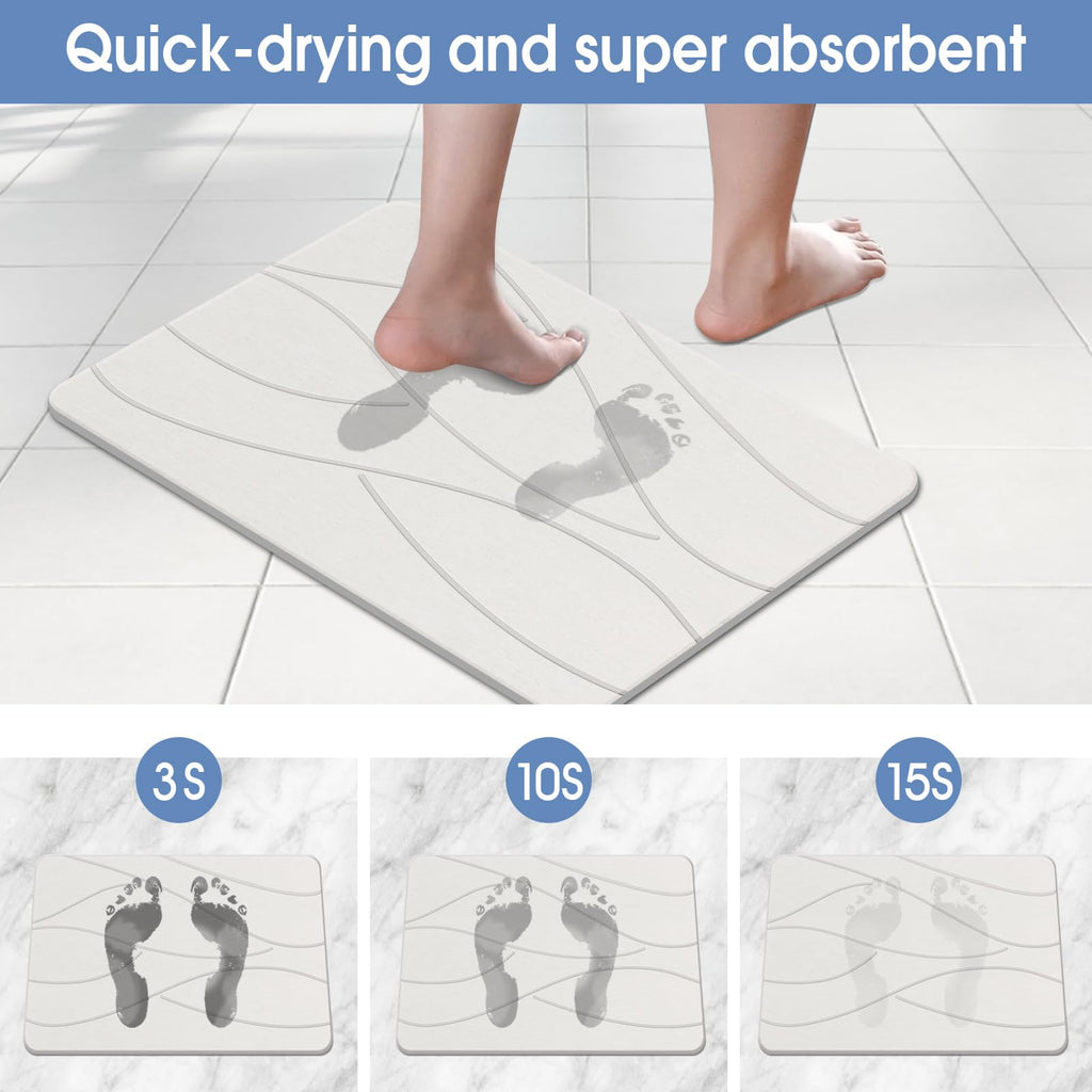 Stone Bath Mat, Diatomaceous Earth Shower Mat White