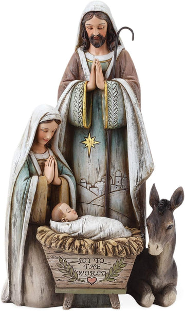 By , 10.5" H Holy Family Figure with Donkey Nativity Figure, Religious Christmas Decor