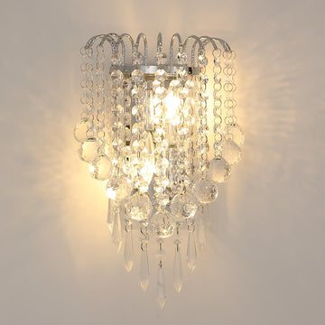 Crystal Wall Sconces, 11.8x7 Inch Chrome Wall Sconce Luxury Crystal Drops Shade Wall Light, E12*2 Socket Modern