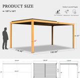 Louvered Pergola 10x16FT, Outdoor Wood Grain Pergola Aluminum Frame with Adjustable Rainproof Metal Roof