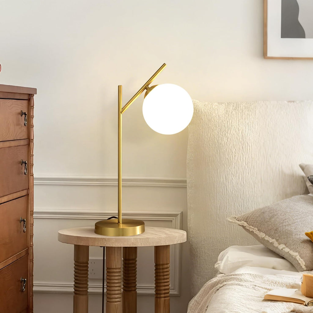Mid Century Modern Table Lamp, 1 Light Brass Glass Globe Bedside Lamp