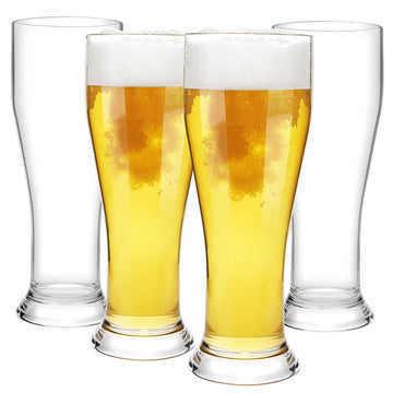 Unbreakable Tall Pilsner Beer Glasses Set of 4 (16.5 oz), Tritan Plastic Wheat Beer Cup Tumbler Pint Glass